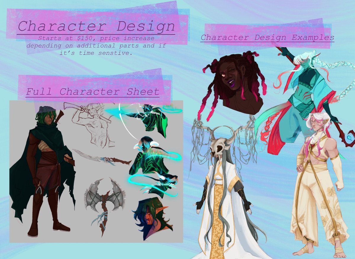 Neptunelogs's tweet image. DO YOU 🫵🫵🫵🫵 WANT A CHARACTER DESIGNED!?!? HOW ABOUT A SMALL ILLUSTRATION OF YOUR BLORBO!?!?
I'm doing small illustrations commissions, and have 2 slots available for character design comms!!
Shoot me a dm if ya interested, and I'll show you recent work!!!