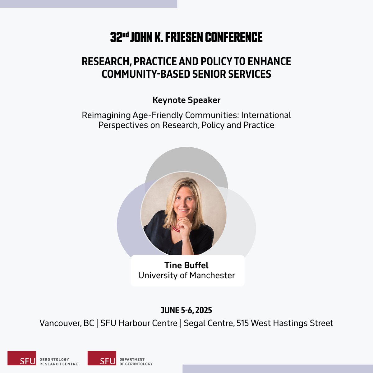 The 32nd John K. Friesen Conference will kick off with keynote speaker Tine Buffel on Reimagining Age-Friendly Communities: International Perspectives on Research, Policy and Practice.

Register here: eventbrite.ca/e/32nd-john-k-…
