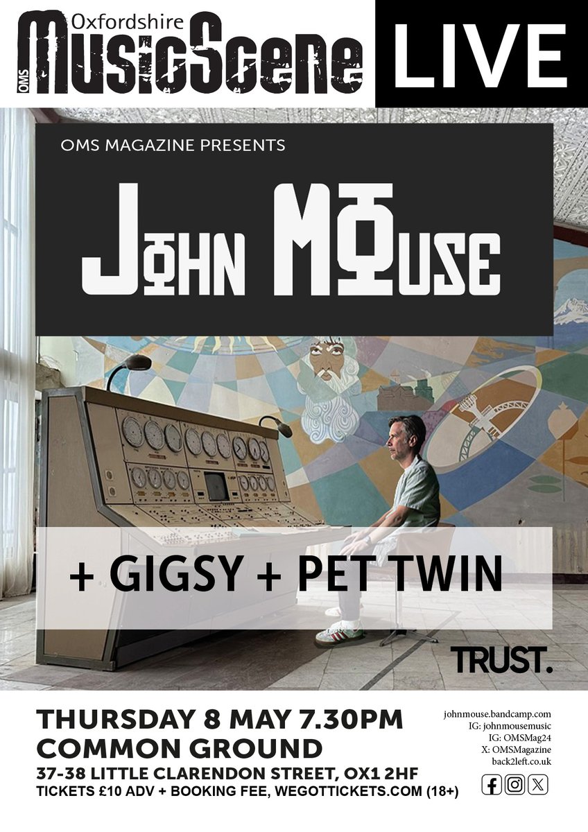 OMS magazine (@omsmagazine) on Twitter photo This Thursday May 8 <a href="/CommonGroundOx/">Common Ground Oxford</a> #OMSlive presents – solo show from Cardiff's own John MOuse on the #Oxford date of his UK tour!
+ the sublime GIGSY + Pet Twin – support local music! #oxfordgigs #thursdayvibes
Tickets wegottickets.com/event/646638 This Thursday May 8 <a href="/CommonGroundOx/">Common Ground Oxford</a> #OMSlive presents – solo show from Cardiff's own John MOuse on the #Oxford date of his UK tour!
+ the sublime GIGSY + Pet Twin – support local music! #oxfordgigs #thursdayvibes
Tickets wegottickets.com/event/646638