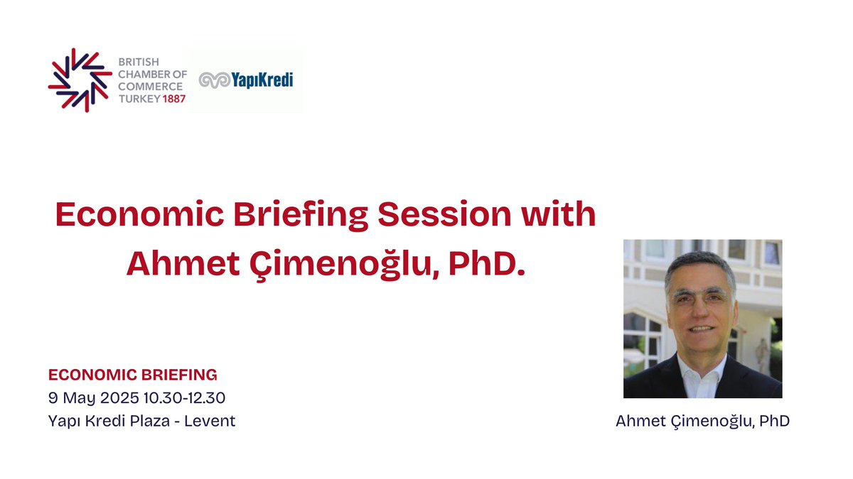 We’re delighted to invite you to an exclusive Economic Briefing Session with Ahmet Çimenoğlu, PhD — Economist, Academician, and Bank Director.

🗓️ Friday, 9 May 2025
⏰ 10:30–12:30
📍 Yapı ve Kredi Bankası HQ, Levent (Blok D – L2 Conference Hall)