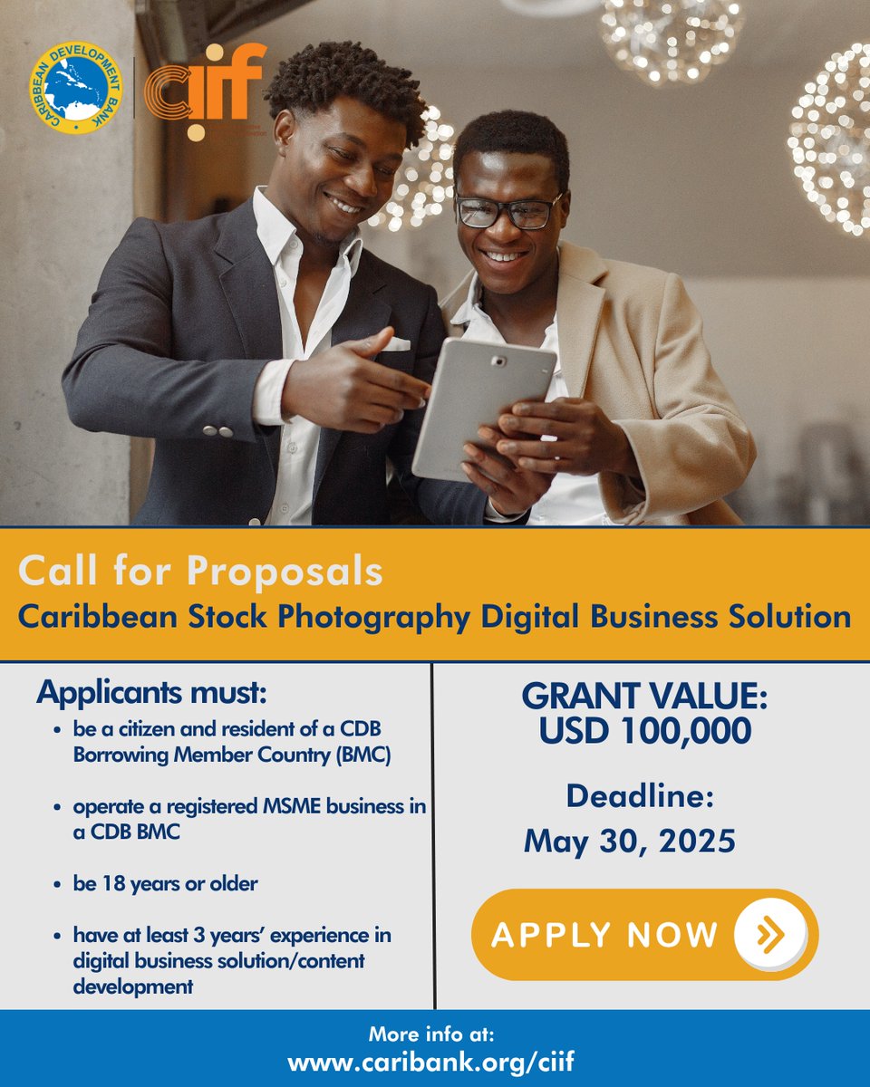 📸US$100,000 funding is waiting for you! Design a groundbreaking digital solution to transform Caribbean stock photography.

Details: 🔗caribank.org/ciif 

📌Apply now! 

#OurCDB #CaribbeanInnovation #VisualArts #CIIFGrant