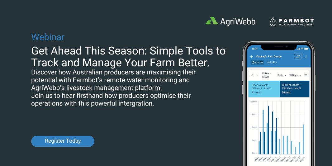 AgriWebb (@agriwebb) on Twitter photo Water data + livestock data = smarter decisions 💧🐄
Join our free webinar to learn how AgriWebb’s integration with <a href="/farmbot_tech/">Farmbot Monitoring Solutions</a> brings water tank monitoring into your farm records.
📅 Register now: hubs.la/Q03k-SmD0
#AgriWebb #Farmbot #SmartFarming Water data + livestock data = smarter decisions 💧🐄
Join our free webinar to learn how AgriWebb’s integration with <a href="/farmbot_tech/">Farmbot Monitoring Solutions</a> brings water tank monitoring into your farm records.
📅 Register now: hubs.la/Q03k-SmD0
#AgriWebb #Farmbot #SmartFarming