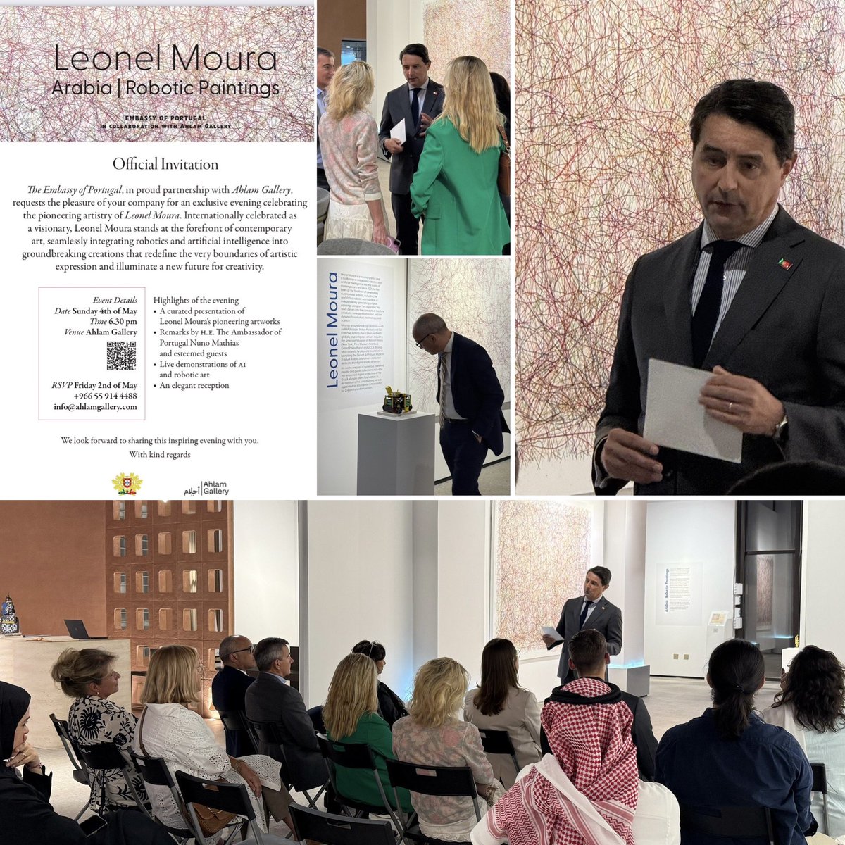 أمسية رائعة في <a href="/AhlamGallerySA/">Ahlam Gallery</a>
حيث تشرفتُ بعرض الأعمال المتميزة للفنان/ ليونيل مورا 🇵🇹 الذي يتخطى بفنه الروبوتي حدود الإبداع والتكنولوجيا، مجسدًا بها، ليس فقط الرؤية الفنية المتفرّدة 🇵🇹 وإنما أيضاً بُعدًا ثقافيًا عميقًا يُثري الحوار بين 🇵🇹🤝🇸🇦