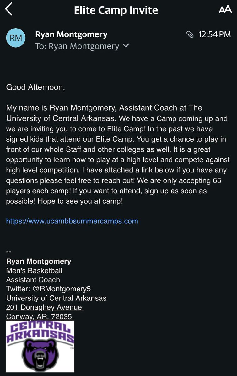 Grateful to have received an invite to the University of Central Arkansas Elite Camp. Thank you to <a href="/RMontgomery5/">Ryan Montgomery</a> and <a href="/UCAMBB/">UCA Men's Basketball</a> for this opportunity it means a lot. #UCA #camp #CollegeBasketball