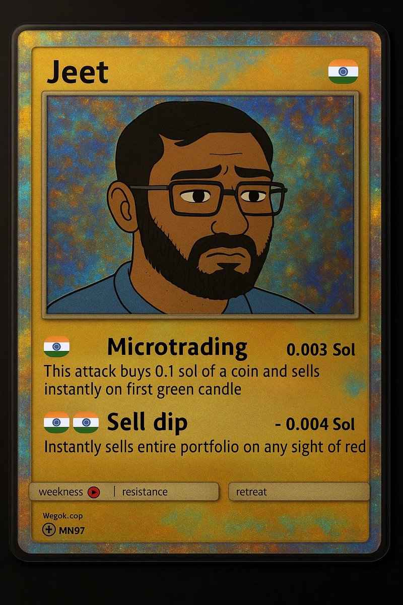 Jeet 

Attack buys 0.1 sol of a coin and sells instantly on first green candle 

+ 0.003 Sol

Instantly sells entire portfolio on any sight of red 

-0.004 Sol