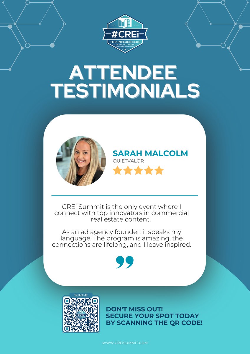 "CREi Summit is the only event where I connect with top innovators in commercial real estate content. As an ad agency founder, it speaks my language. The program is exceptional, the connections are lifelong, and I leave inspired." - <a href="/MrsSarahMalcolm/">Sarah Malcolm | Marketing Expert</a>