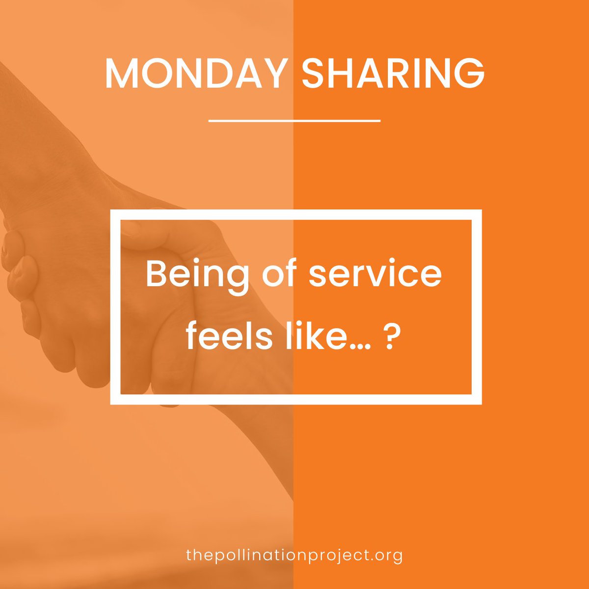 Pollinationproj's tweet image. Being of service is more than action, it’s heart work. 💛
 Being of service feels like… ?
In just one or two words, tell us what it means to you.

 #MondaySharing #ThePollinationProject #BeTheChange