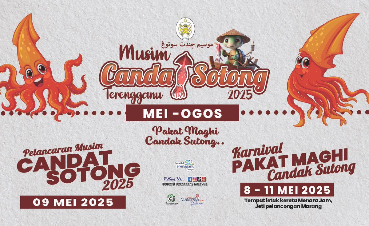 🐙🎣 Musim yang dinanti-nantikan kini kembali! Jom pakat ramai-ramai turun ke Terengganu untuk alami sendiri keseronokan candat sotong yang unik dan menyeronokkan! 

✨ Pakat maghi! Terengganu menanti anda dengan pengalaman luar biasa! 🌟
