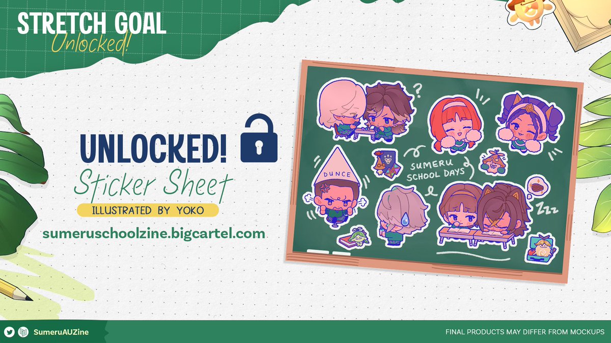SumeruAUZine's tweet photo. ☘️STRETCH GOAL UNLOCKED🔓

We’ve officially hit our first stretch goal, thank you so much for the support! ✨ All eligible orders will now receive an adorable sticker sheet illustrated by the amazing @yokomatchi~ https://t.co/IiDCXyzTrW