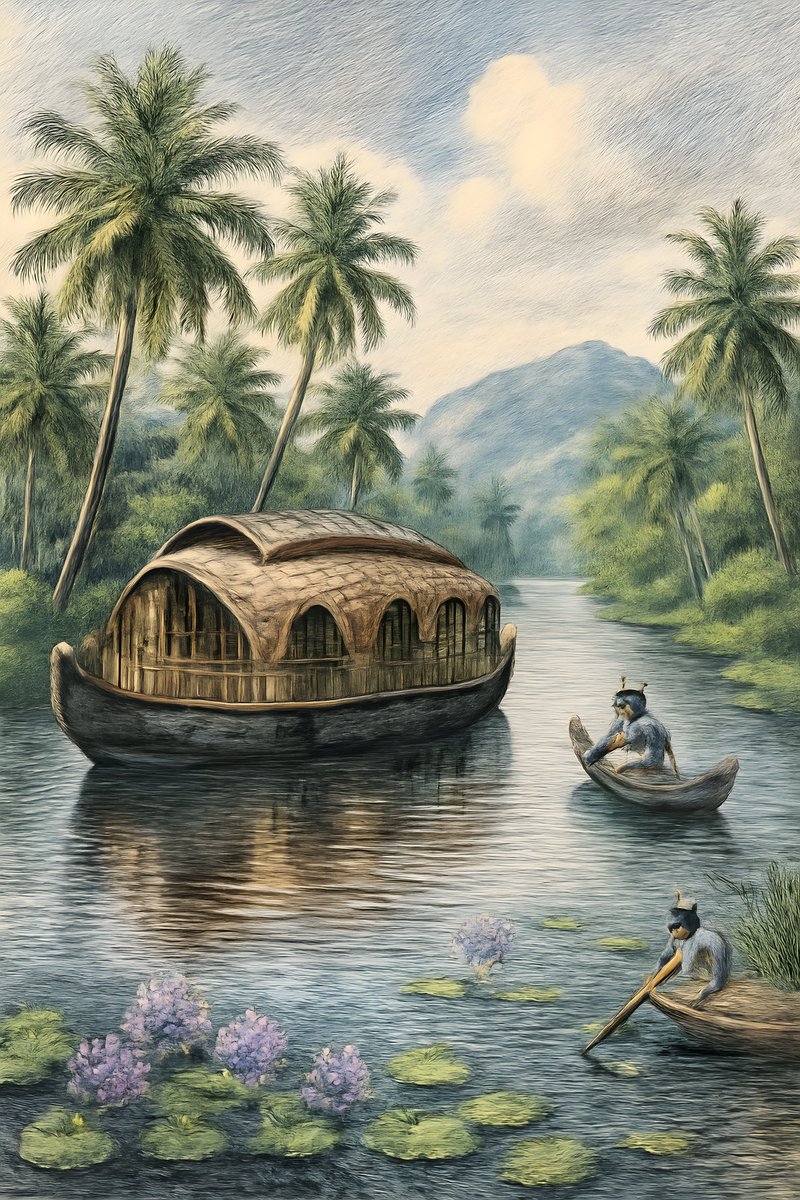 inkynest's tweet photo. Escape to the tranquil Backwaters of Kerala, where serene lagoons meet lush green landscapes. 🌿 Experience the charm of traditional houseboats and let nature's beauty rejuvenate your spirit! 🌊 #KeralaBackwaters #IncredibleIndia #TravelDiaries https://t.co/SdyUHozJ8O