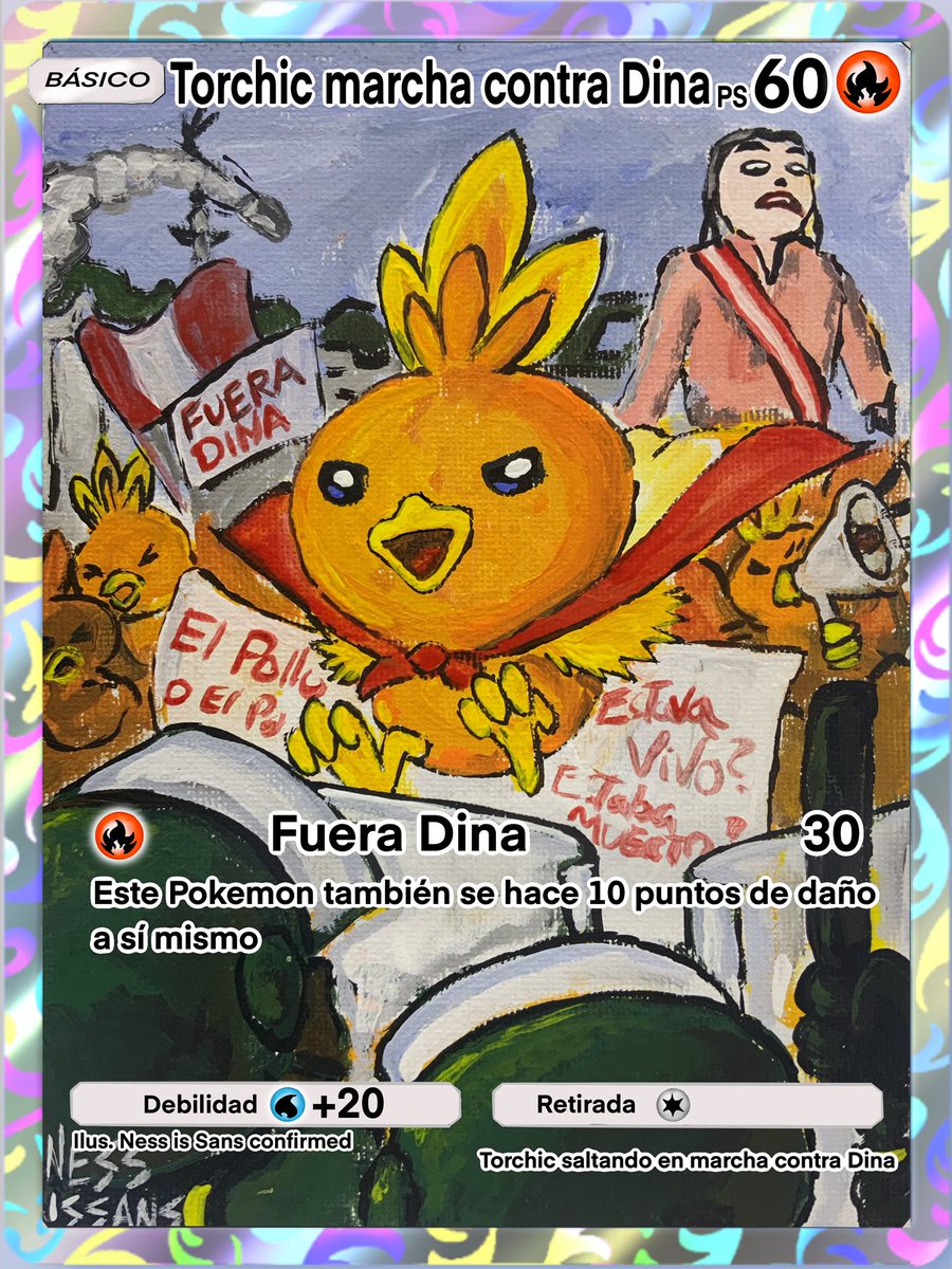 Carta Pokemon TCG: Torchic en marcha contra Dina - Pintura acrílica sobre lienzo 13x17cm