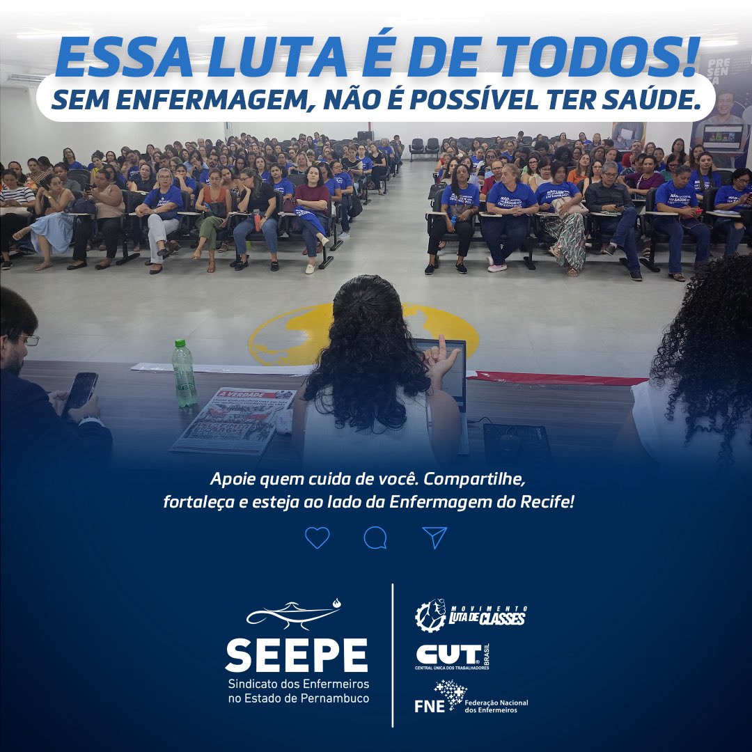 Enfermagem do Recife em Greve!

Diante de tanto descaso da Prefeitura do Recife, a categoria decidiu: a partir de 08/05, entraremos em GREVE.

A Enfermagem do Recife nunca deixa ninguém na mão — mas está sendo deixada pelo Prefeito João Campos.

Enfermagem em luta!