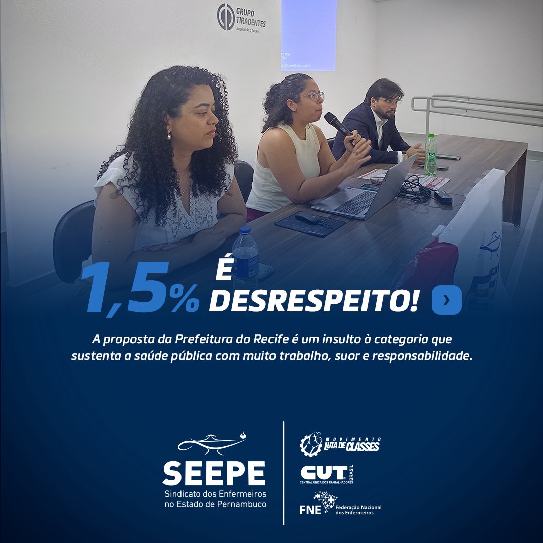 seepe's tweet photo. Enfermagem do Recife em Greve!

Diante de tanto descaso da Prefeitura do Recife, a categoria decidiu: a partir de 08/05, entraremos em GREVE.

A Enfermagem do Recife nunca deixa ninguém na mão — mas está sendo deixada pelo Prefeito João Campos.

Enfermagem em luta! https://t.co/6sLURVw1Bo