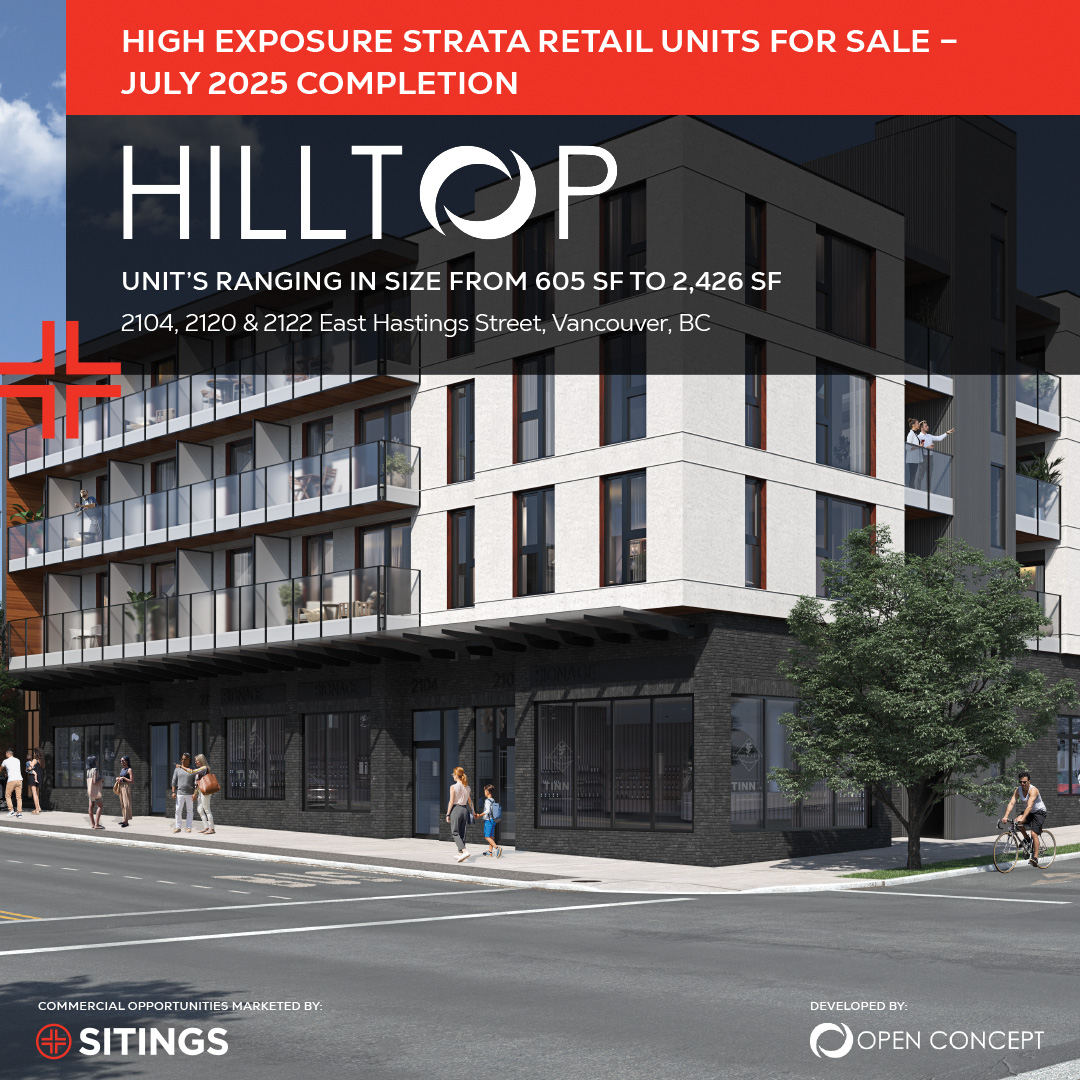 SitingsRealty's tweet photo. High Exposure Strata #Retail Units Available for Pre-Sale Along East Hastings in the up-and-coming neighbourhood of Grandview-Woodland

DAVID KNIGHT
604.416.5581
david@sitings.ca

JULIE ZHU
604.416.4929
julie@sitings.ca

#CommercialRealEstate #StrataRetailforSale #EastVanRetail https://t.co/gcm5zybVKk