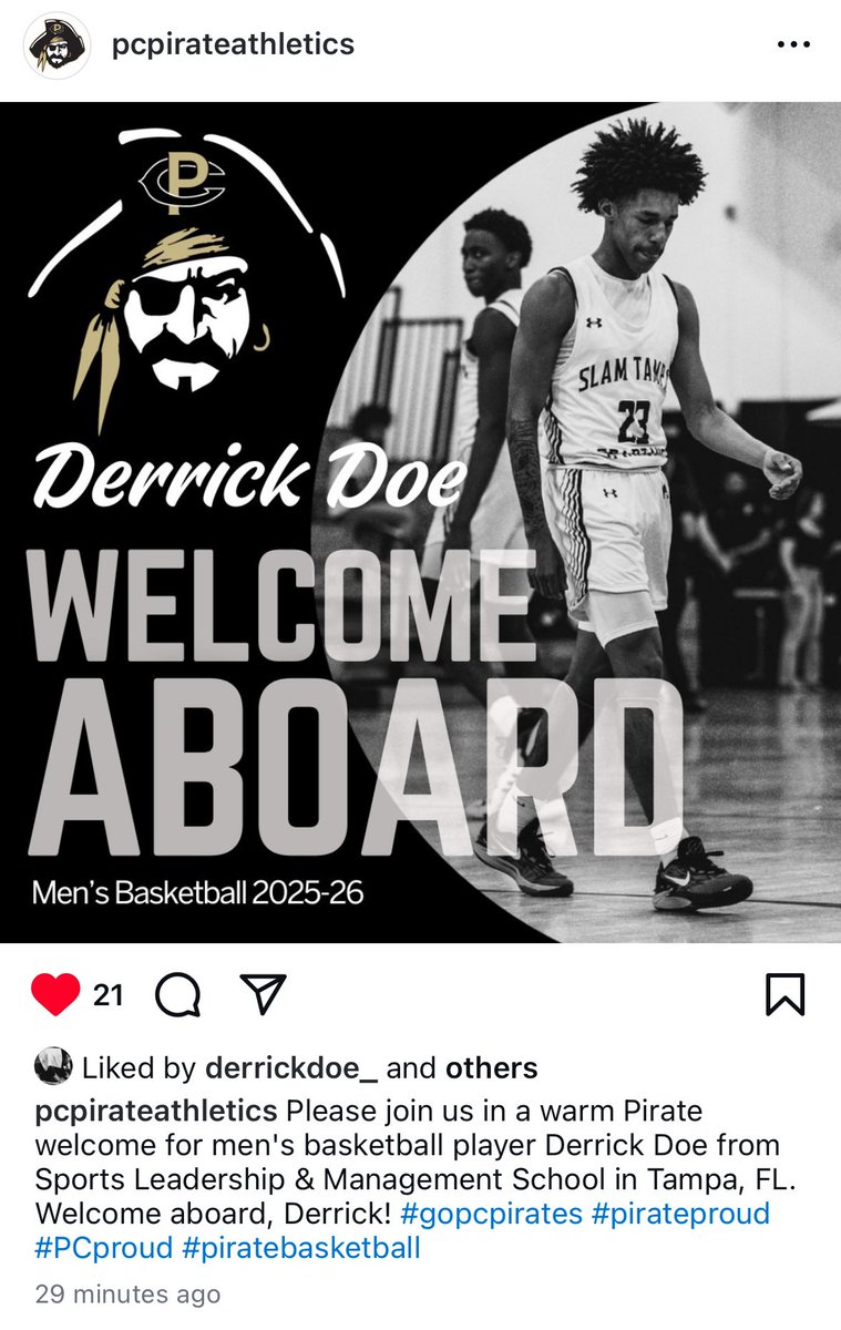 Derrick Doe Jr (@derrickdoejr1) on Twitter photo Thank you to everyone who has supported me along the way. I’m happy to say that I’m 100% committed to Peninsula college! Thank you <a href="/jacobson_bryce/">Coach J</a> for the opportunity! #GoPirates 🏴☠️
<a href="/SLAMTampaHoops/">SLAMTampaHoops</a> <a href="/CoachRon_/">Coach Ron Blount</a> <a href="/CoachBReeves/">Coach Reeves</a> Thank you to everyone who has supported me along the way. I’m happy to say that I’m 100% committed to Peninsula college! Thank you <a href="/jacobson_bryce/">Coach J</a> for the opportunity! #GoPirates 🏴☠️
<a href="/SLAMTampaHoops/">SLAMTampaHoops</a> <a href="/CoachRon_/">Coach Ron Blount</a> <a href="/CoachBReeves/">Coach Reeves</a>