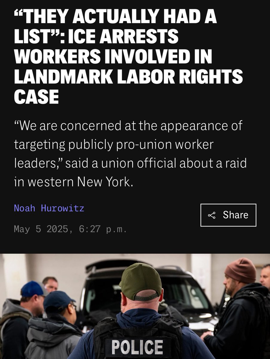 Noah Hurowitz (@noahhurowitz) on Twitter photo NEW: On Friday, ICE agents stopped a bus in Albion, NY. They had a list of names, and took 14 people into custody.
Those workers — and their employer — just happened to be involved in one of the most crucial labor struggles in the state in recent memory
My latest <a href="/theintercept/">The Intercept</a> NEW: On Friday, ICE agents stopped a bus in Albion, NY. They had a list of names, and took 14 people into custody.
Those workers — and their employer — just happened to be involved in one of the most crucial labor struggles in the state in recent memory
My latest <a href="/theintercept/">The Intercept</a>