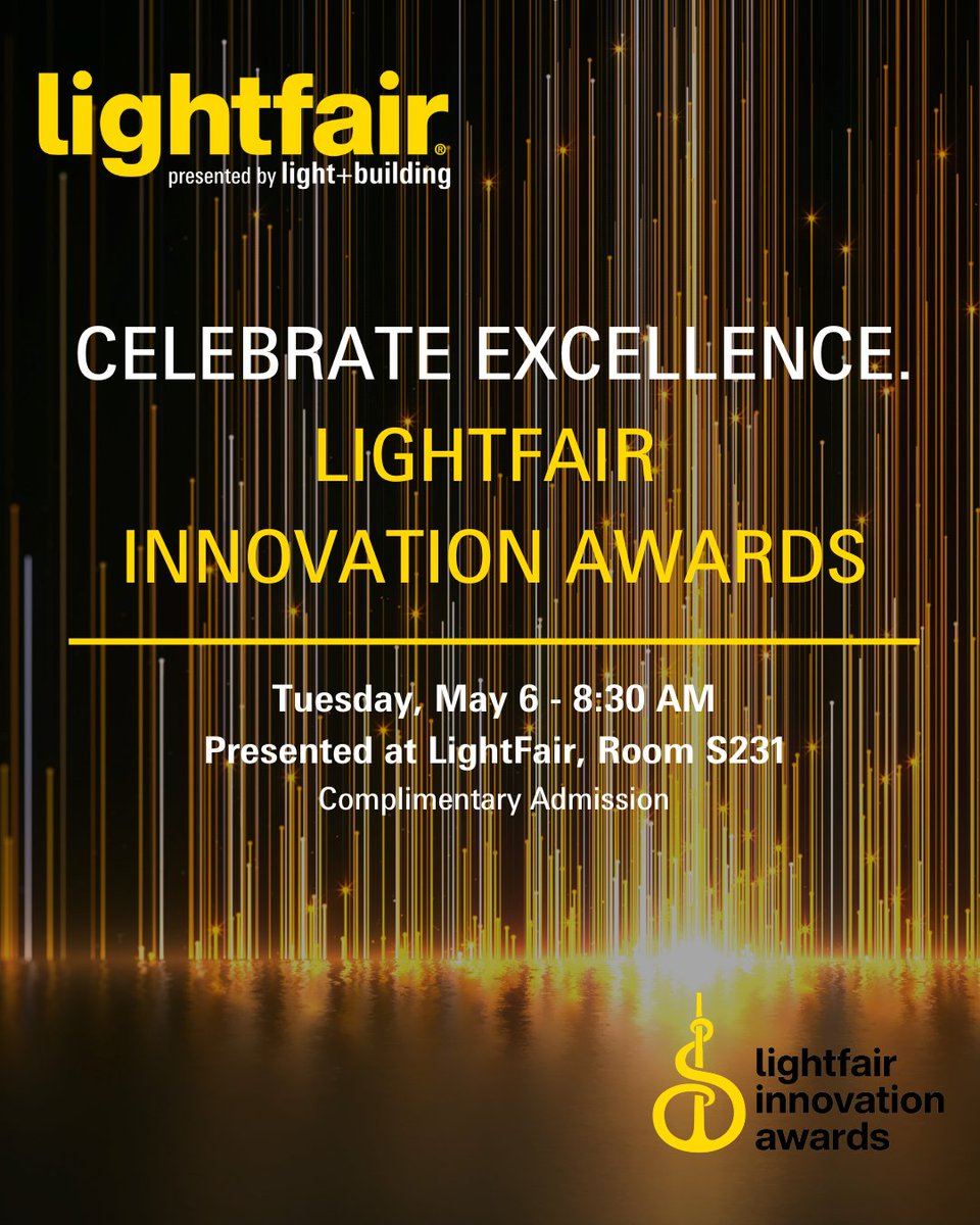 LightFair's Innovation Awards Return! Don't miss this electrifying kickoff to LightFair 2025 - Tuesday, May 6 at 8:30 AM. 🏆 Not Registered Yet? xpressreg.net/register/LITE0…… 

#lightfair2025 #lightfair #InnovationAwards 
<a href="/IALD/">IALD</a> <a href="/The_IES/">Illuminating Engineering Society</a>