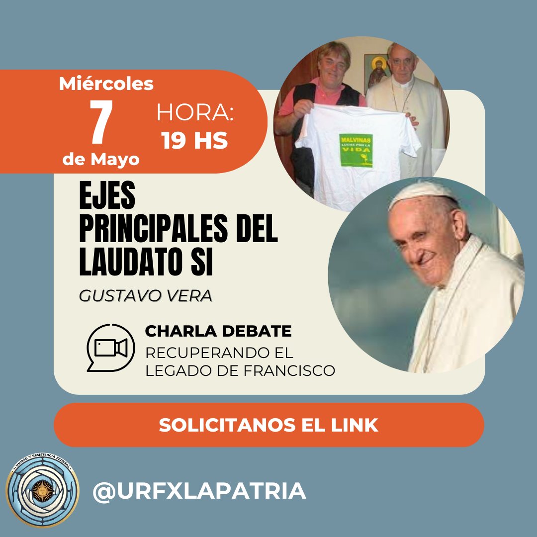 EL LEGADO DE FRANCISCO

CHARLA Y DEBATE

Ejes principales de la LAUDATO SI

A cargo de <a href="/gustavoveraok/">Gustavo Vera</a> Presidente de Fundación Alameda

⏰ MIÉRCOLES 7/5 A LAS 19 HS

Solicitamos el link