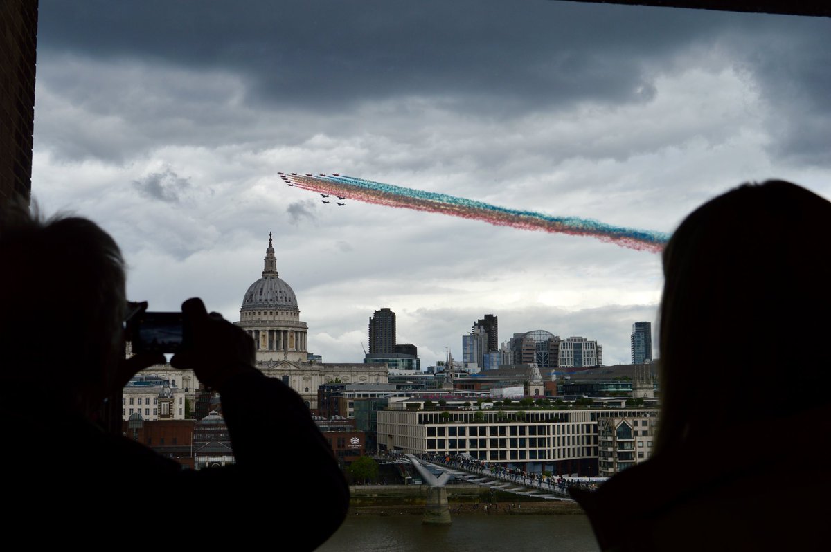A photo of the VE Day fly past in London from the Tate Modern.