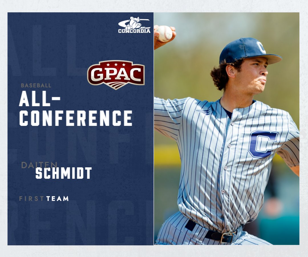Concordia Bulldogs (@cunebulldogs) on Twitter photo ⭐ GPAC ALL-CONFERENCE ⭐
➡️ First Team
⚾ Daiten Schmidt | RHP | Hickman, NE
📊 2025: 8 saves, 3.00 ERA, 17 K, 15 IP (15 appearances).
📝 Second among GPAC closers in saves. <a href="/cunebaseball/">Bulldog Baseball</a> ⭐ GPAC ALL-CONFERENCE ⭐
➡️ First Team
⚾ Daiten Schmidt | RHP | Hickman, NE
📊 2025: 8 saves, 3.00 ERA, 17 K, 15 IP (15 appearances).
📝 Second among GPAC closers in saves. <a href="/cunebaseball/">Bulldog Baseball</a>