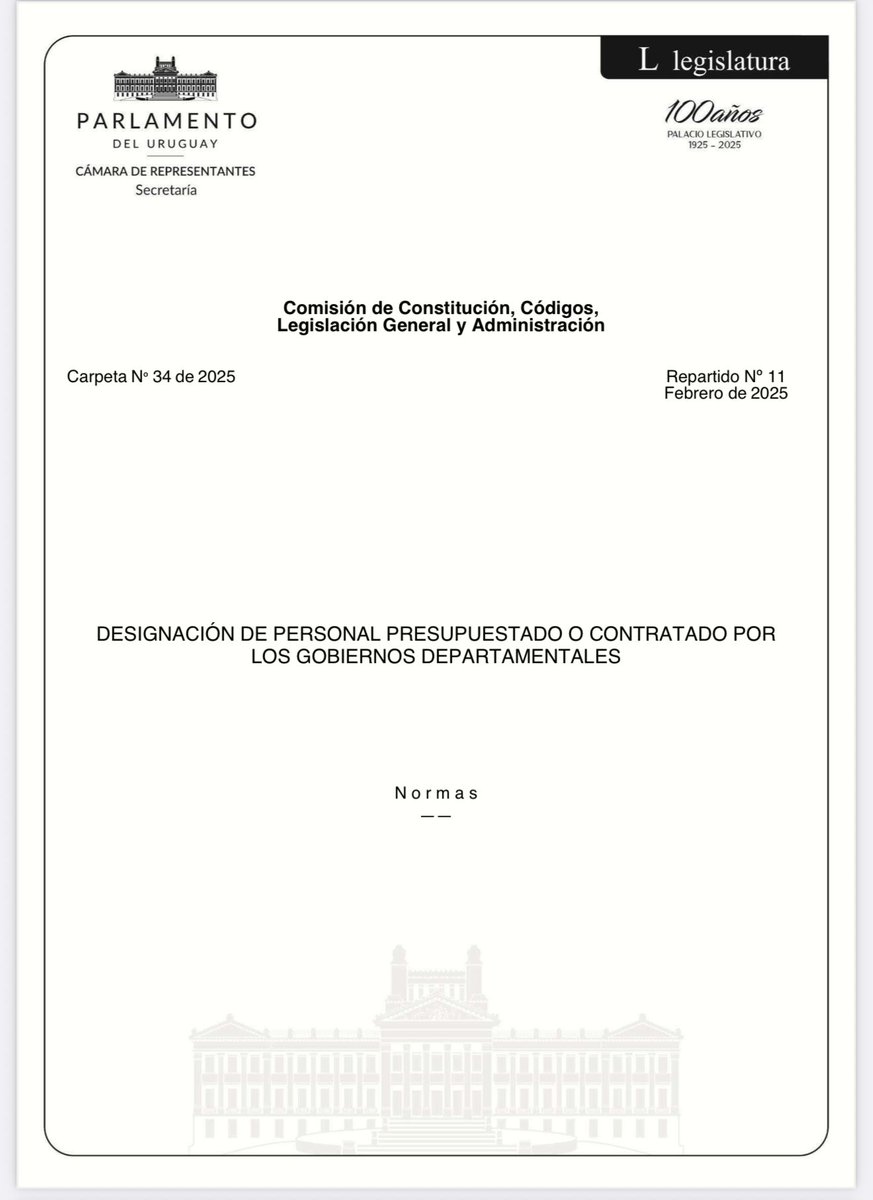 Este martes se trata en @DiputadosUy el proy. de ley que presenté el 15/2 para que el ingreso a los gob. departamentales sea por concurso y/o sorteo. Una idea que nació en la legislatura pasada con Adrián Peña y que hoy seguimos impulsando: igualdad de oportunidades para todos.