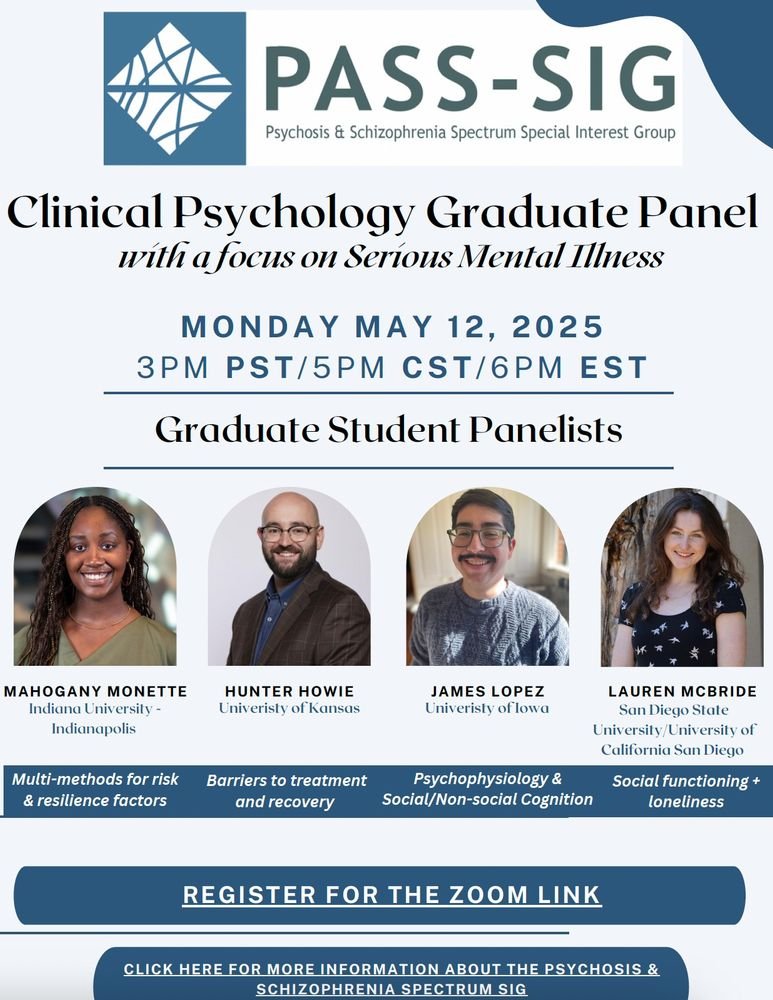 Are you considering a PhD in Clinical Psychology and are interested in serious mental illness (SMI)? Not sure where to begin?  On Monday, 5/12, our panel will offer valuable insights and practical advice on pursuing programs in the field!

Register here:
kusurvey.ca1.qualtrics.com/jfe/form/SV_2m…