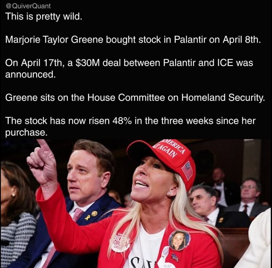 FMoniteau's tweet image. Thought they were draining the swamp

#MarjorieTaylorGreene #MAGA
#MAGAMorons #MAGACultMorons #RepublicansAreDestroyingAmerica
#MTG #Palantir #InsiderTrading #StockMarket