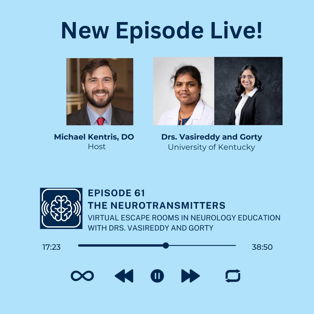 The Neurotransmitters (@neuro_podcast) on Twitter photo We are live with our recording from #AAN2025 on virtual escape rooms in neurology education! Join Drs. <a href="/ranivasireddy22/">Rani Priyanka Vasireddy, MD, MHA</a> and Gorty (<a href="/neurophiliac/">Dhanya Gorty, MBBS</a>) as they address the engagement gap for today’s learners while providing immediate feedback and a memorable experience! We are live with our recording from #AAN2025 on virtual escape rooms in neurology education! Join Drs. <a href="/ranivasireddy22/">Rani Priyanka Vasireddy, MD, MHA</a> and Gorty (<a href="/neurophiliac/">Dhanya Gorty, MBBS</a>) as they address the engagement gap for today’s learners while providing immediate feedback and a memorable experience!