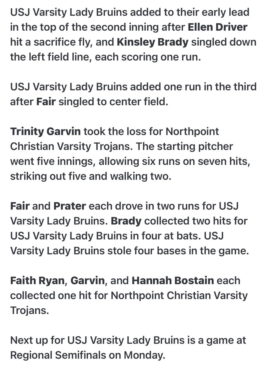 softball_usj's tweet photo. Good win ✅ Region Championship tomorrow 6pm.  Back at St George’s https://t.co/MOvtjDJGM8