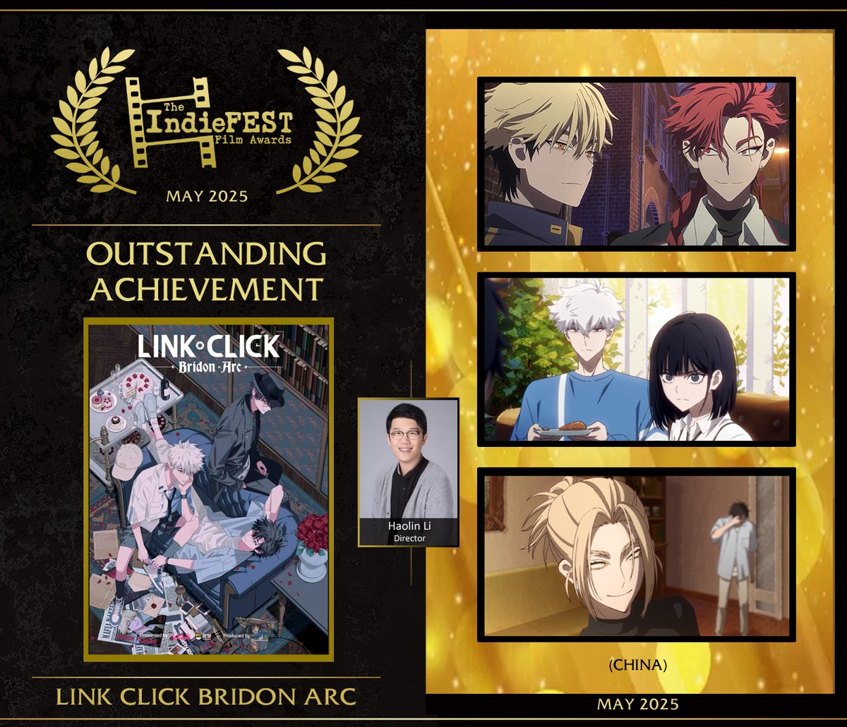 恭喜 (Congrats!) to Outstanding Achievement Winner Haolin Li for his sensational series Link Click! A triumph in Chinese animation, fusing time-travel, emotional storytelling, great visuals and suspenseful twists. A sensation with 600+ million views. TheIndieFEST.com