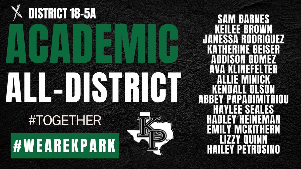 ACADEMIC ALL-DISTRICT 📚

The grind doesn’t stop in the classroom.
15 Panthers earned District 18-5A Academic All-District honors for their commitment to excellence on and off the field. #WeAreKPark