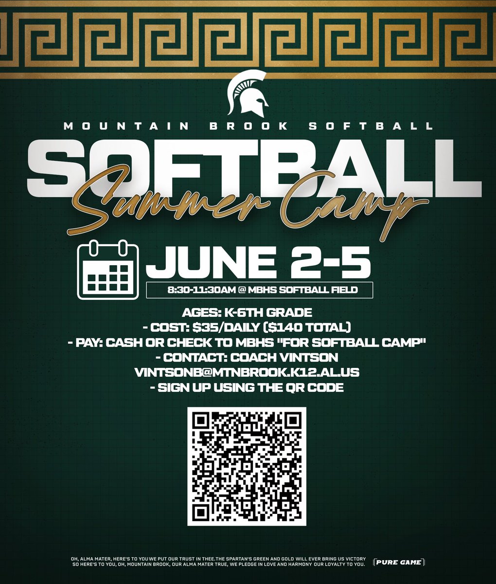 Calling all future Spartans!! Join us for our Summer Softball Camp—designed for young athletes who want to learn, grow, and have a blast on the field. Our coaches and players can’t wait to help you sharpen your skills! Register today! GSG!! 💚💛

forms.gle/9f25aaEju3z3R8…