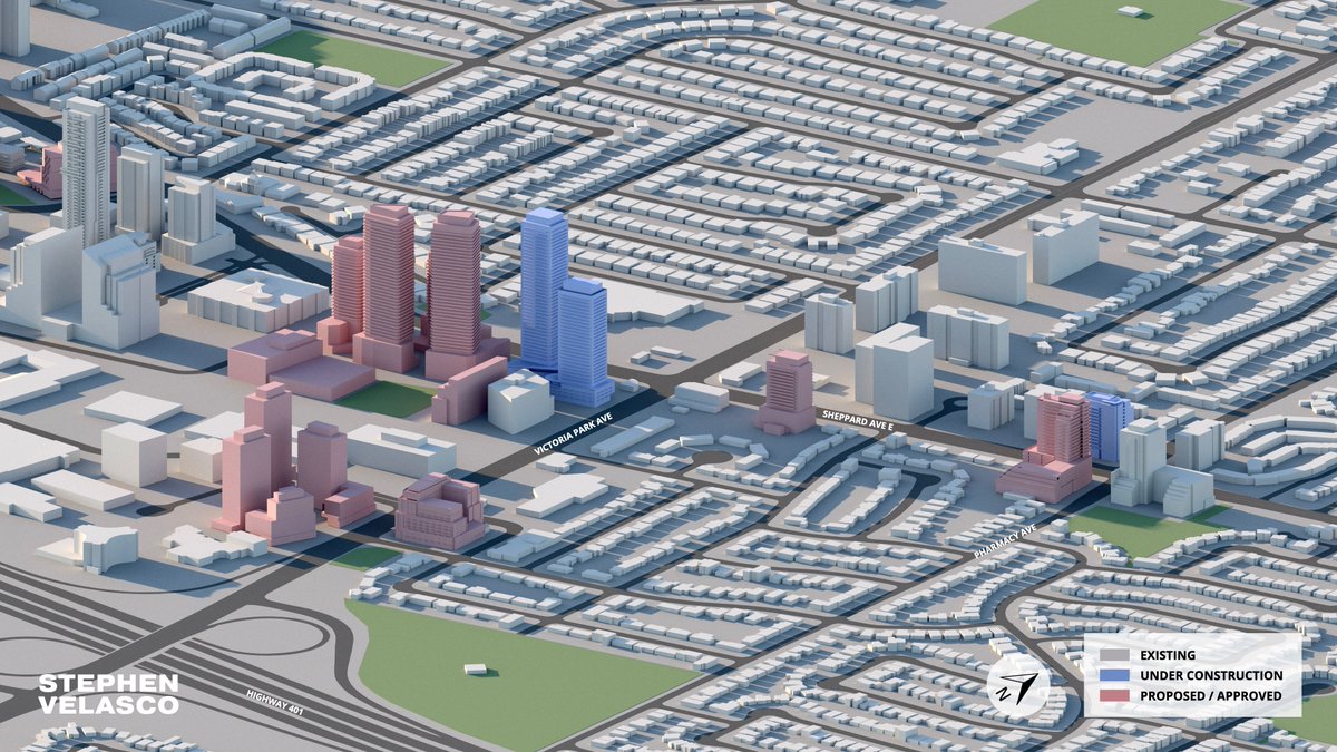 Approximately 4,800 residential units are planned surrounding the Victoria Park and Sheppard intersection, including towers up to 45 storeys.