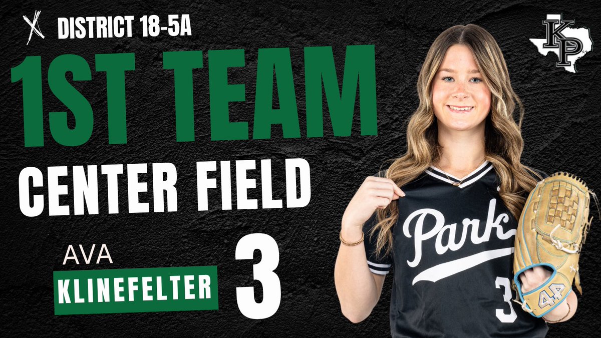 AVA KLINEFELTER | 
1ST TEAM ALL-DISTRICT (CF)
Feared by every opponent when she steps in the box &amp; a lethal mix of speed and power — Ava was a nightmare for opposing defenses all year long.

District 18-5A First Team All-District Outfielder, #3 Ava Klinefelter! #WeAreKPark