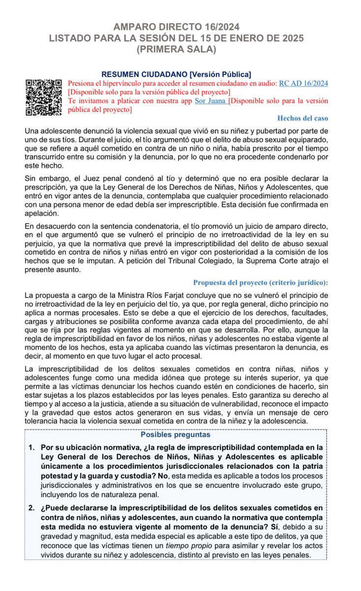 Un caso que sacude los cimientos de la justicia: Una joven denuncia abusos sexuales de su tío, ocurridos en su niñez. Él se defiende argumentando que el delito ya "prescribió" (el tiempo para denunciar expiró). La pregunta clave: ¿Puede el tiempo borrar un crimen tan grave contra