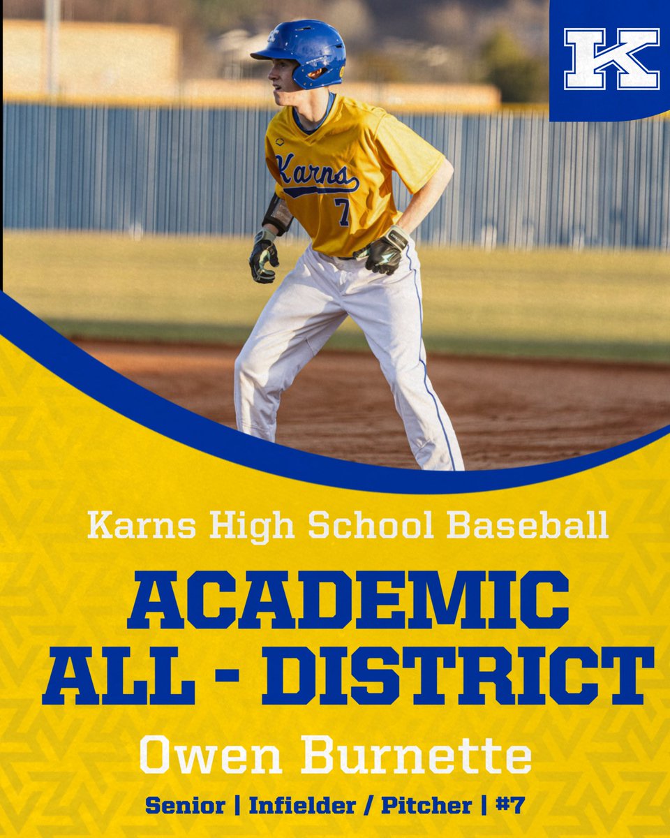 KarnsBaseball's tweet image. Congrats to Sr. Owen Burnette on being selected to the Academic All - District team. @AthleticsKarns 
#DamStrong