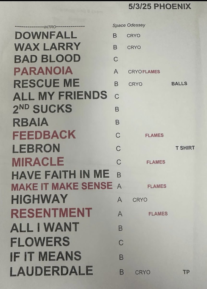 masaccio87's tweet photo. Saturday’s setlist
(3 live debuts on top of the 2 singles, featured down-under, and the 2 that have been out for a year or three…SEVEN songs from the new record, ousting Homesick’s five as the dominating material) https://t.co/nw94hrkivk