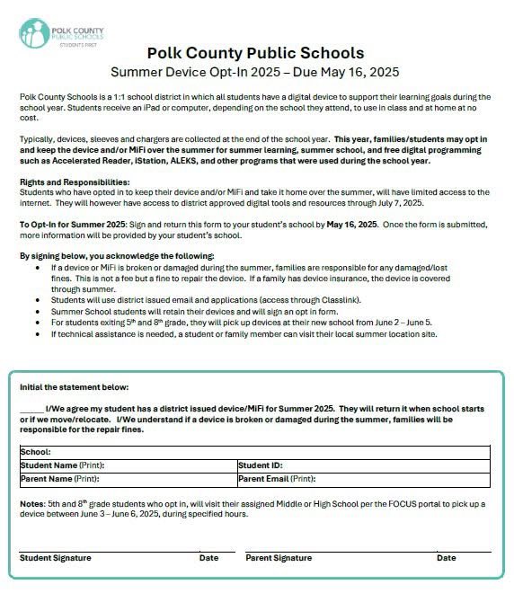 Fort Meade Mid/Sen (@fmmshs) on Twitter photo Students taking dual enrollment or other virtual classes must complete this form to keep their school issue device to work. It is due by May 16th. We have forms in the office and they are available at polkschoolsfl.com/cms/one.aspx?p… Students taking dual enrollment or other virtual classes must complete this form to keep their school issue device to work. It is due by May 16th. We have forms in the office and they are available at polkschoolsfl.com/cms/one.aspx?p…
