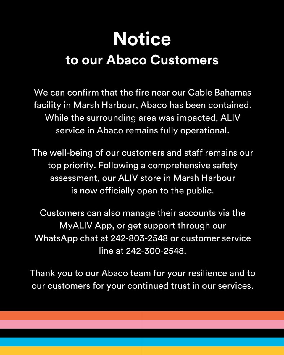 📍Abaco

The ALIV Marsh Harbour store is back open! Thank you to our Abaco Team for your resilience and to our valued customers for your continued trust in us.