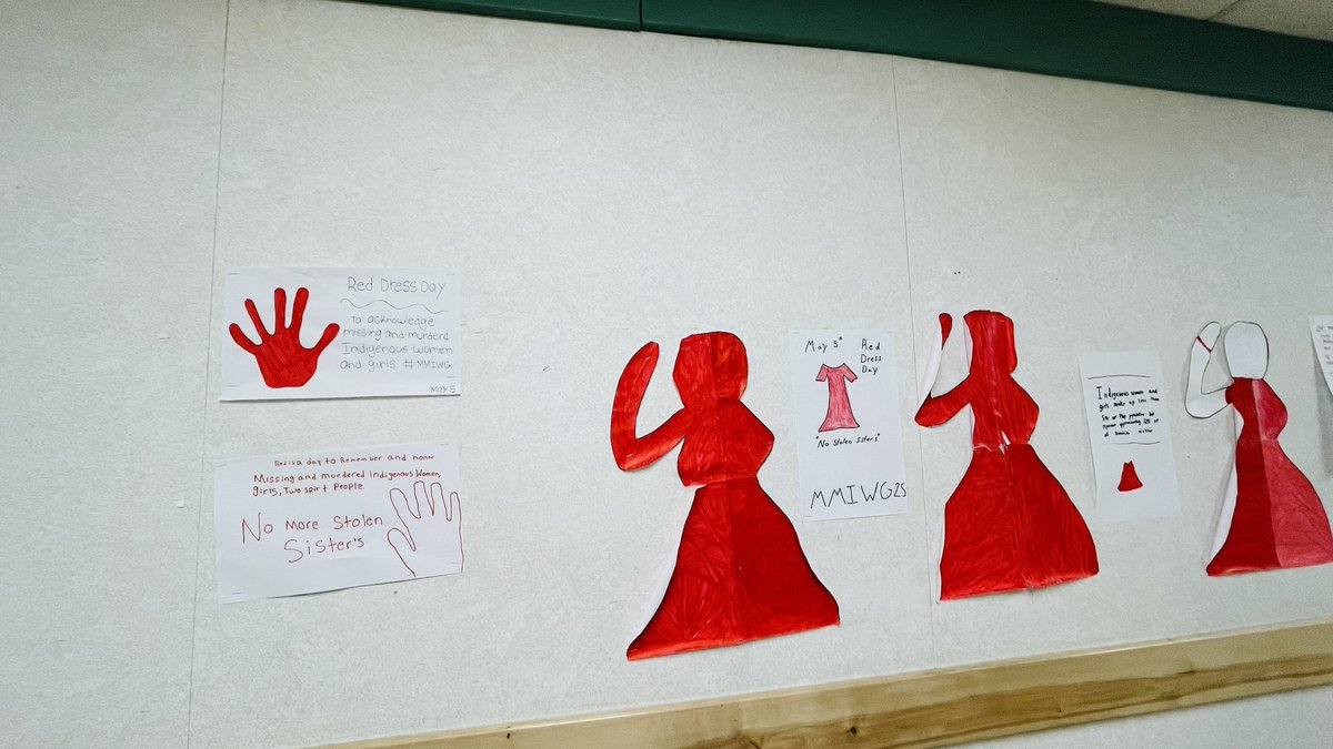 BrunskillSchool's tweet photo. Honouring and learning about  #MMIWG2S on #RedDressDay. @StoonPubSchools https://t.co/1cyFX7jNNP
