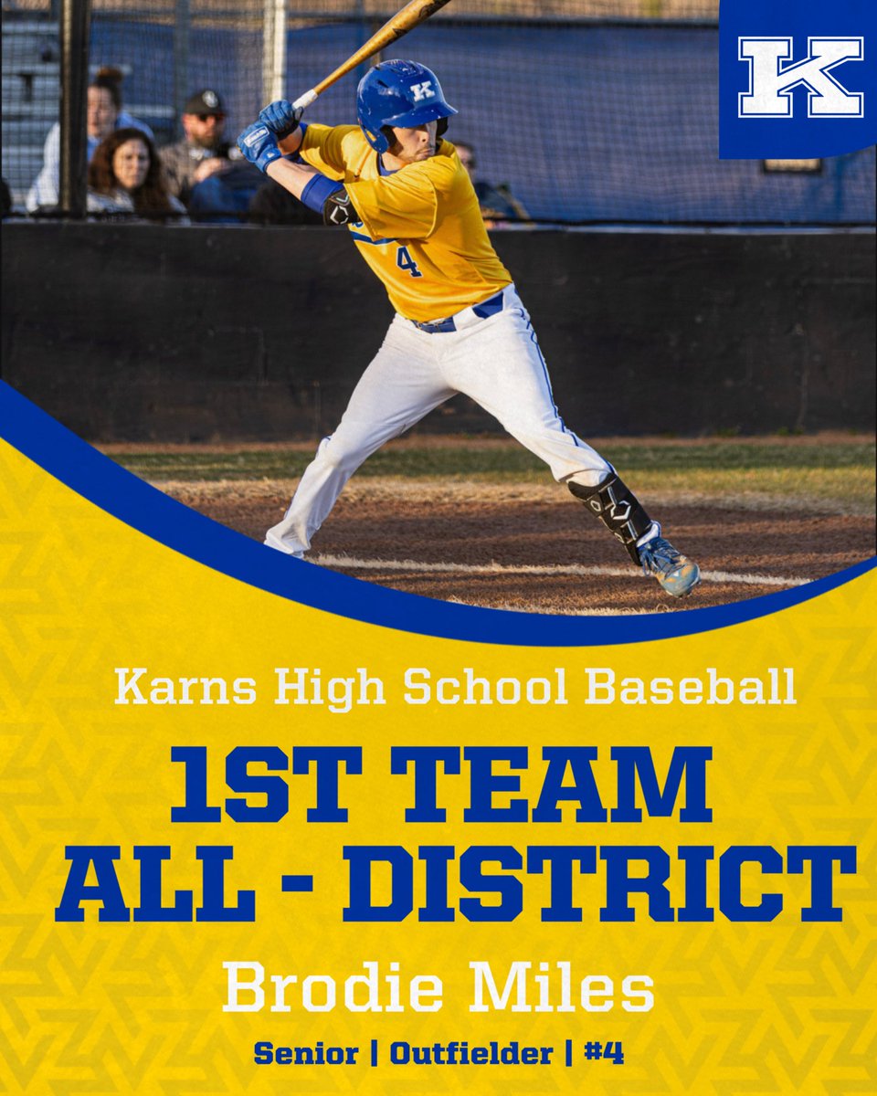 KarnsBaseball's tweet image. Congrats to Brodie Miles, Isaac Schmidt, and Carter Branson for their 1st Team All - District selections. #DamStrong @AthleticsKarns