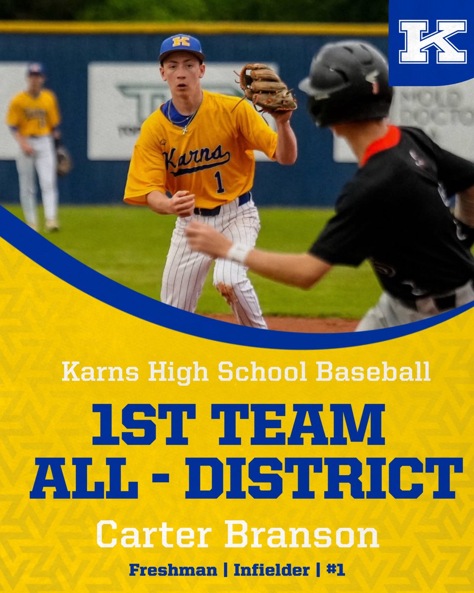 KarnsBaseball's tweet image. Congrats to Brodie Miles, Isaac Schmidt, and Carter Branson for their 1st Team All - District selections. #DamStrong @AthleticsKarns