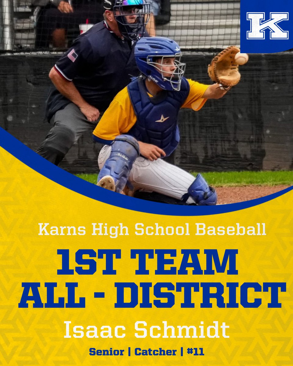 KarnsBaseball's tweet image. Congrats to Brodie Miles, Isaac Schmidt, and Carter Branson for their 1st Team All - District selections. #DamStrong @AthleticsKarns