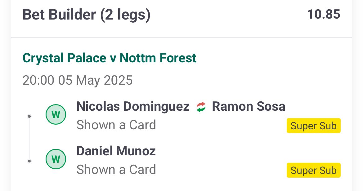 39/1 + 10/1 BOOOOOMMMMM IN THE CRYSTAL PALACE V NOTTM FOREST GAME✅✅✅

MAKE SURE YOU DONT MISS OUR NEXT LOT OVER IN THE TELE!👇