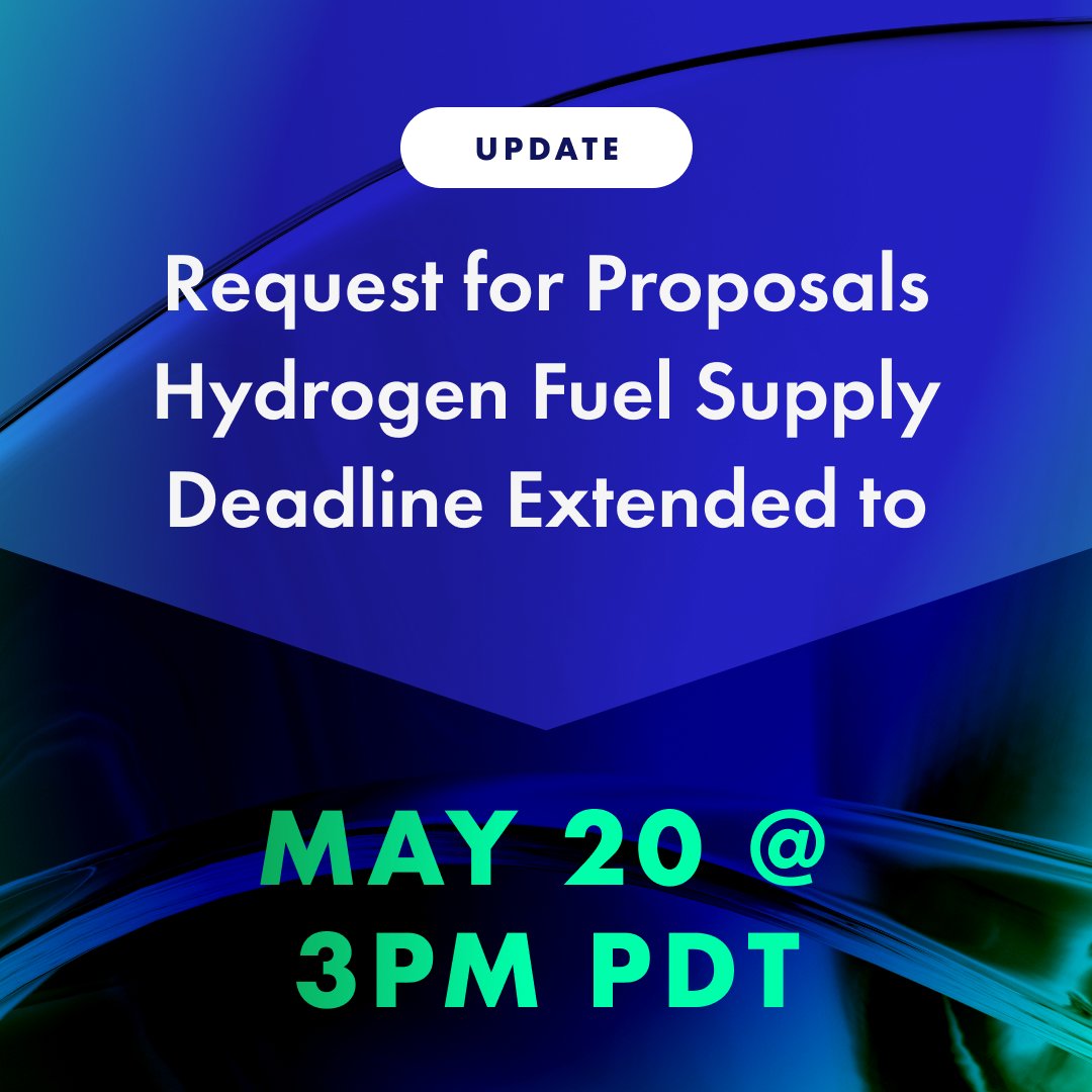 📢 Got hydrogen? We’ve extended our Hydrogen Fuel Supply RFP deadline to May 20, at 3pm PDT – now’s your chance to help our mission of advancing a cleaner, more secure #energy future. Apply today 👉 🪴 bit.ly/3YYOYzm