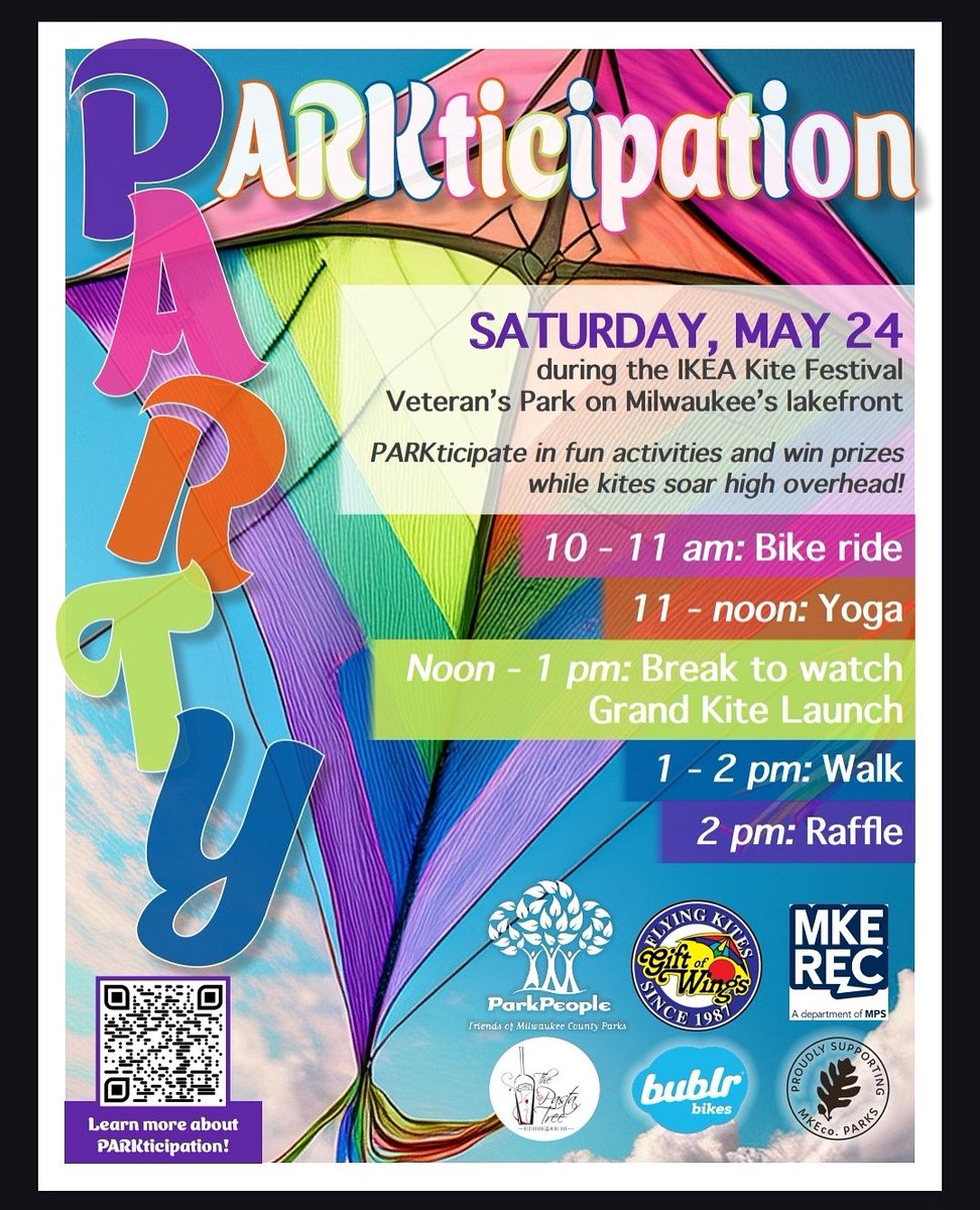 ThePastaTree's tweet image. We’re flying high to sponsor PARKticipation at the IKEA Kite Fest on May 24!
Bike rides, yoga, giant kites &amp;amp; good vibes all day at Veteran’s Park.

Come #PARKticipate with us—look up &amp;amp; join the fun!

#ThePastaTree #MKEEvents #KiteFestival #MKEParks