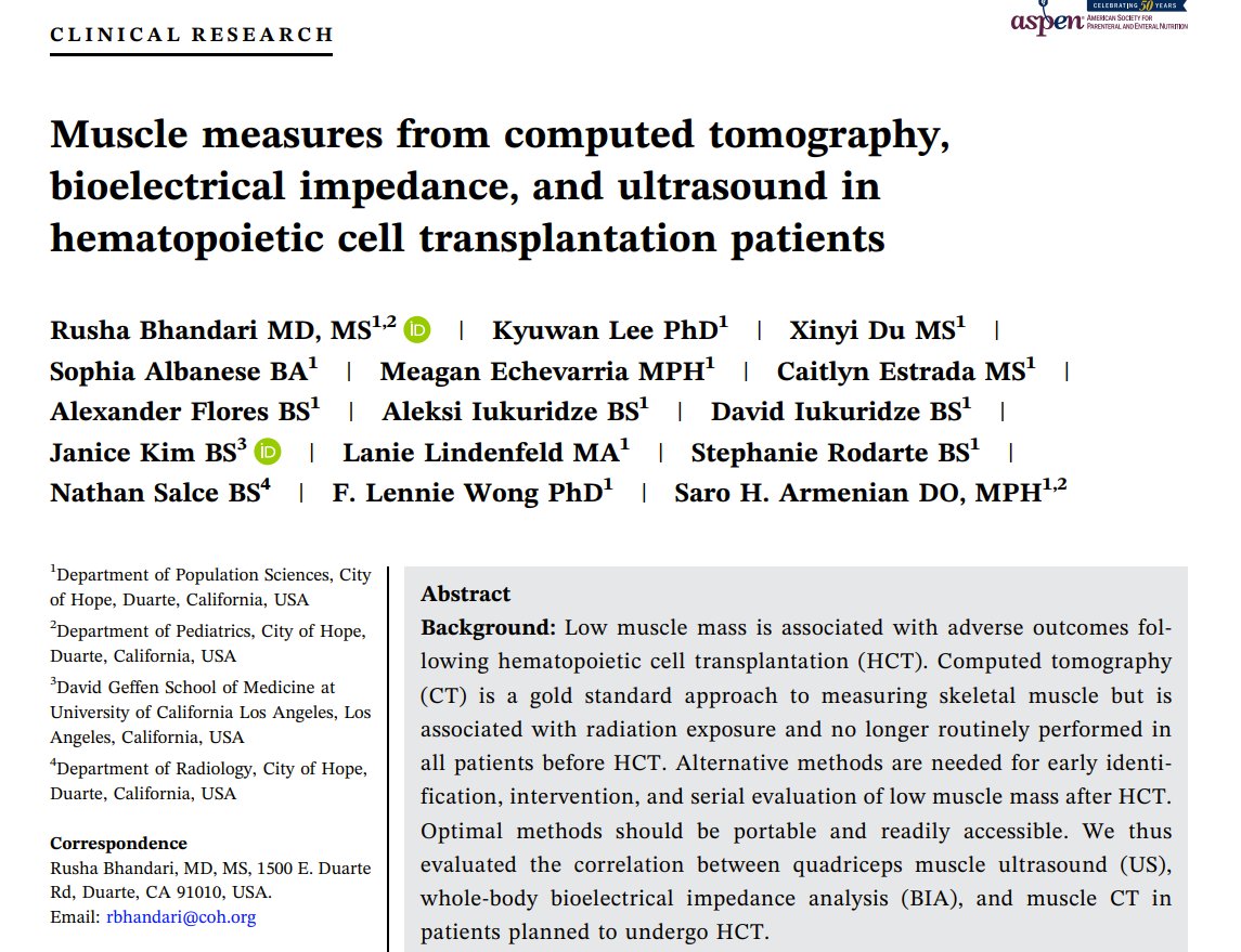 Researchers at <a href="/cityofhope/">City of Hope</a> published a new study demonstrating strong correlations between CT, ultrasound, and bioelectrical impedance muscle measurements in HCT patients.

We're proud to support their work with our Data Analysis Facilitation Suite Platform to perform automated
