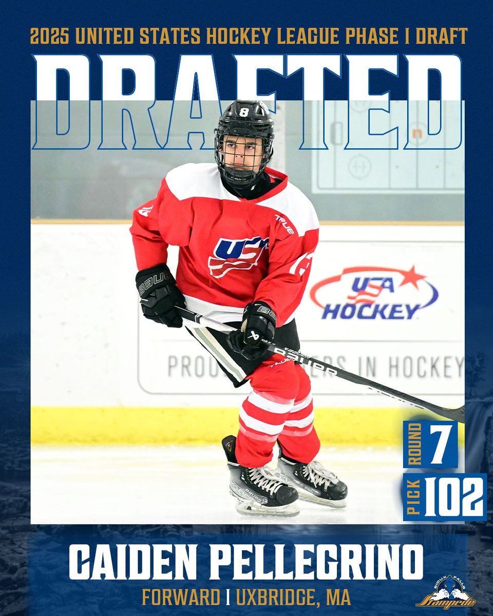 sfstampede's tweet photo. With the 102nd pick in USHL Phase I draft, the Sioux Falls Stampede select Caiden Pellegrino.           

Welcome to Stampede Country, Caiden. https://t.co/CRBdMAOOpf