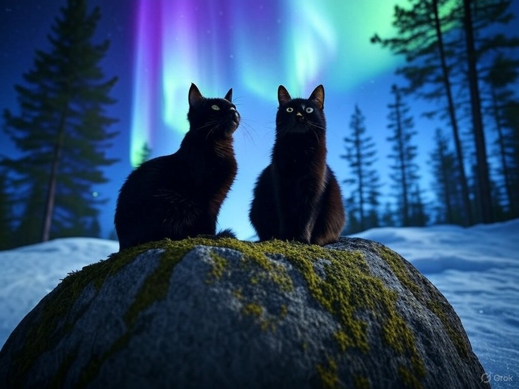 Good evening everyone ☺️ 
It's me Carbon popping back in. 
Lady Seven and I traveled up to the country you humans call Canada to see the aurora tonight.
We were hoping to see it and weren't disappointed. It's magical to look at. 
Seven says it's actually more colorful than she