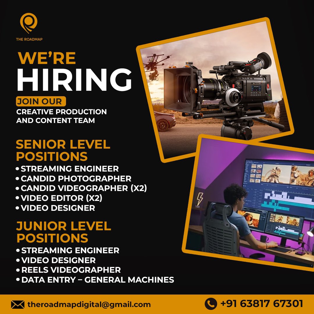 Create. Collaborate. Grow with Us!

We’re hiring @theroadmap_digital 

If you’re into shooting, editing, designing, or bringing content to life — we’re looking for you 😎

Join a team that works on exciting projects and actually loves what they do ♥️